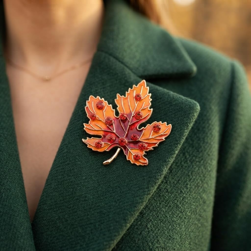 SUSHEE Maple Leaf Brooch for Women Gold Tone Crystal Decorative Pin