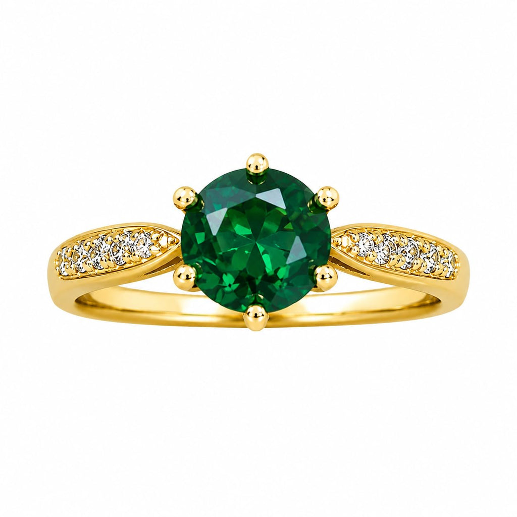 Sushee Emerald Glow Adjustable Ring for Women Anti Tarnish Stainless Steel Green Stone Solitaire Ring