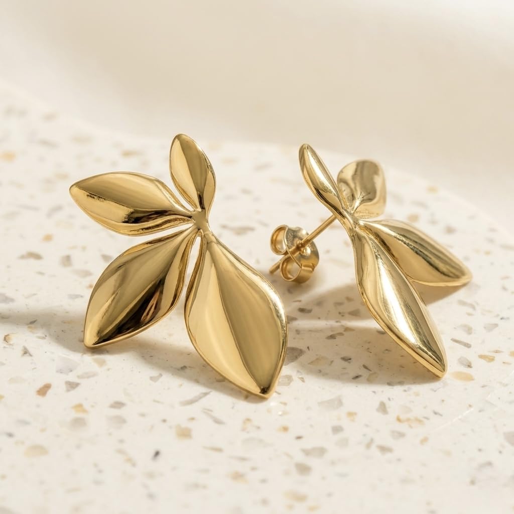 Sushee Gold Leaf Statement Earrings for Women