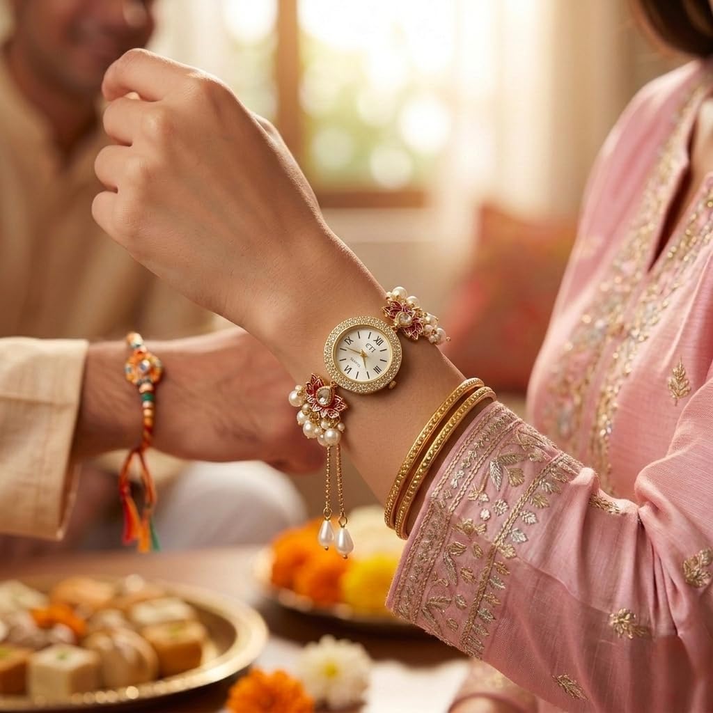 Sushee Red Lotus Bracelet Kashmiri Watch for Women