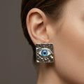 Sushee Evil Eye Stud Earrings for Women | Silver Tone Square Eye Earrings