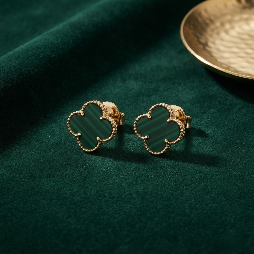 SUSHEE Green Clover Stud Earrings for Women