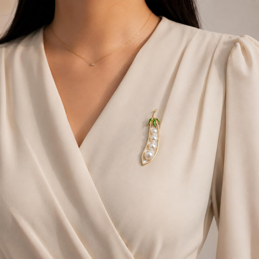 SUSHEE Pearl Pea Pod Brooch Pin for Women