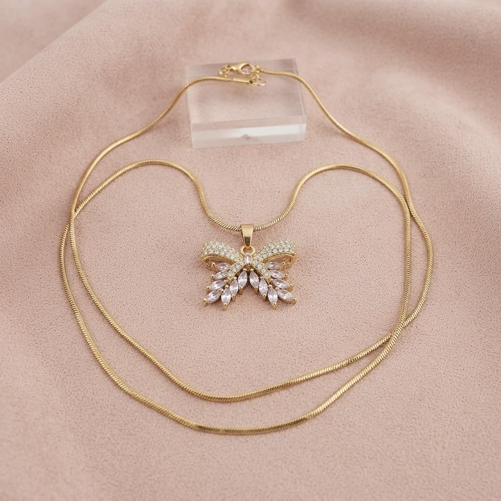 Sushee Anti Tarnish Bow Pendant Necklace for Women Gold Plated Chain