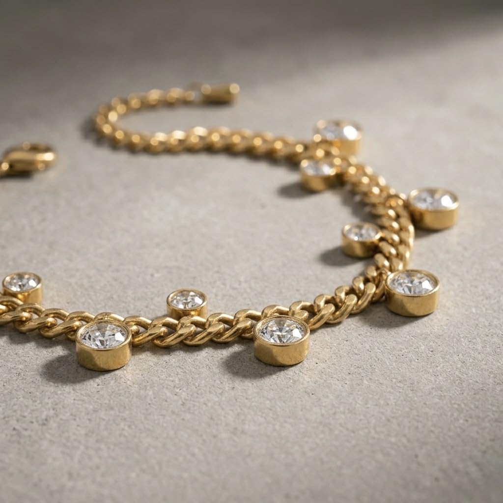 Sushee Crystal Accents Chain Bracelet for Women Anti Tarnish Stainless Steel Adjustable