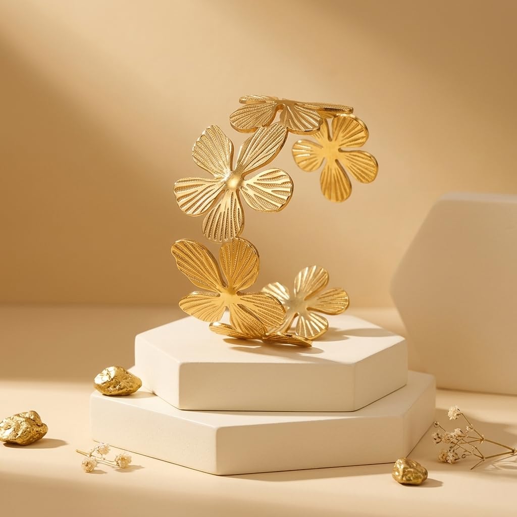 Sushee Gold Flower Cuff Bracelet for Women