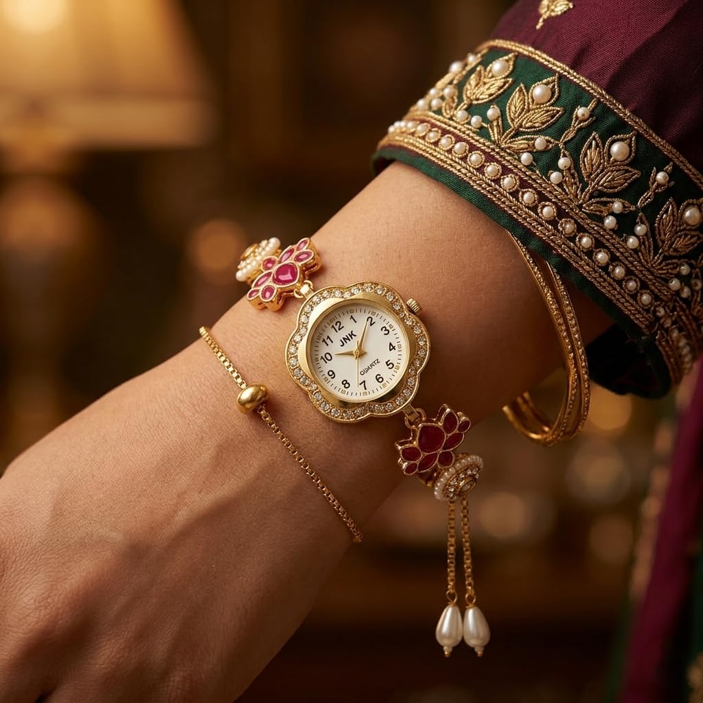Sushee Women's Lotus Kundan Bracelet Watch