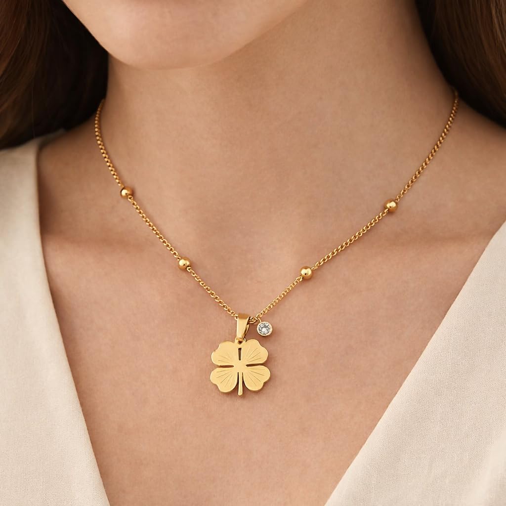 Sushee Stainless Steel Gold Clover Pendant Necklace for Women