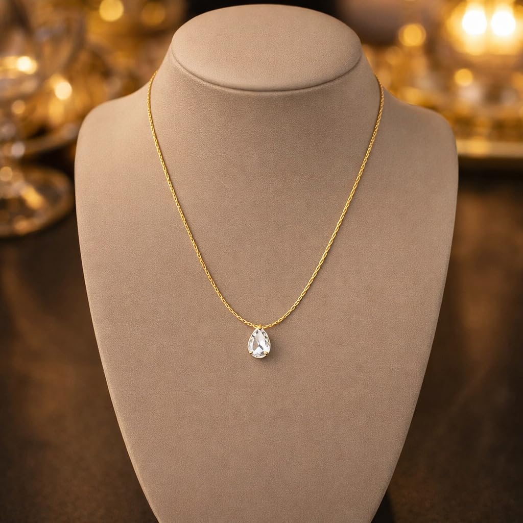 Sushee Gold Plated Tear Drop Pendant Necklace for Women