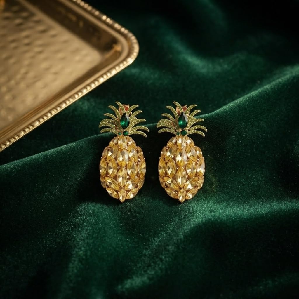 SUSHEE Gold Plated Crystal Pineapple Drop Earrings for Women