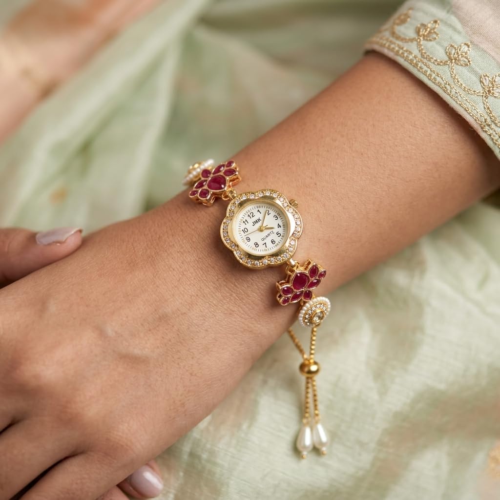 Sushee Women's Lotus Kundan Bracelet Watch