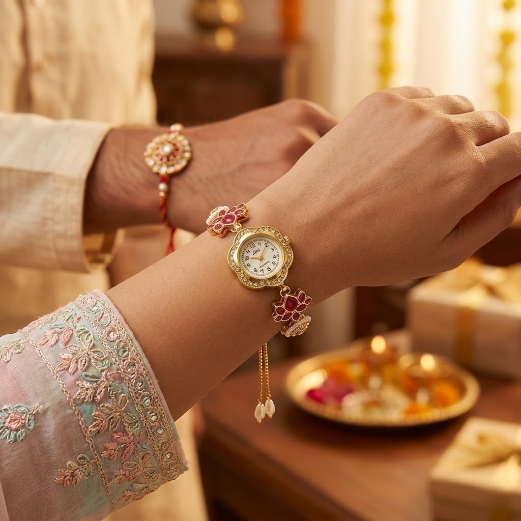 Sushee Women's Lotus Kundan Bracelet Watch
