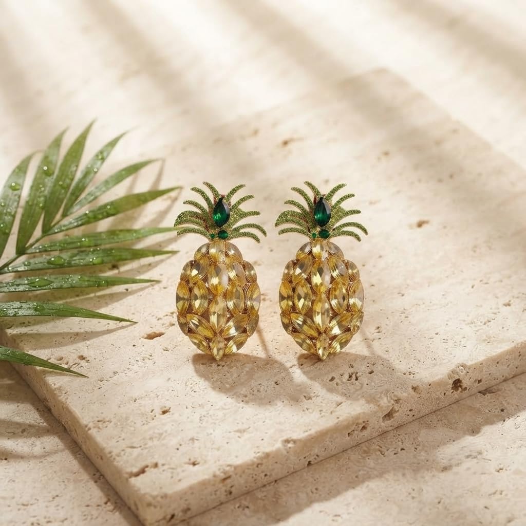 SUSHEE Gold Plated Crystal Pineapple Drop Earrings for Women