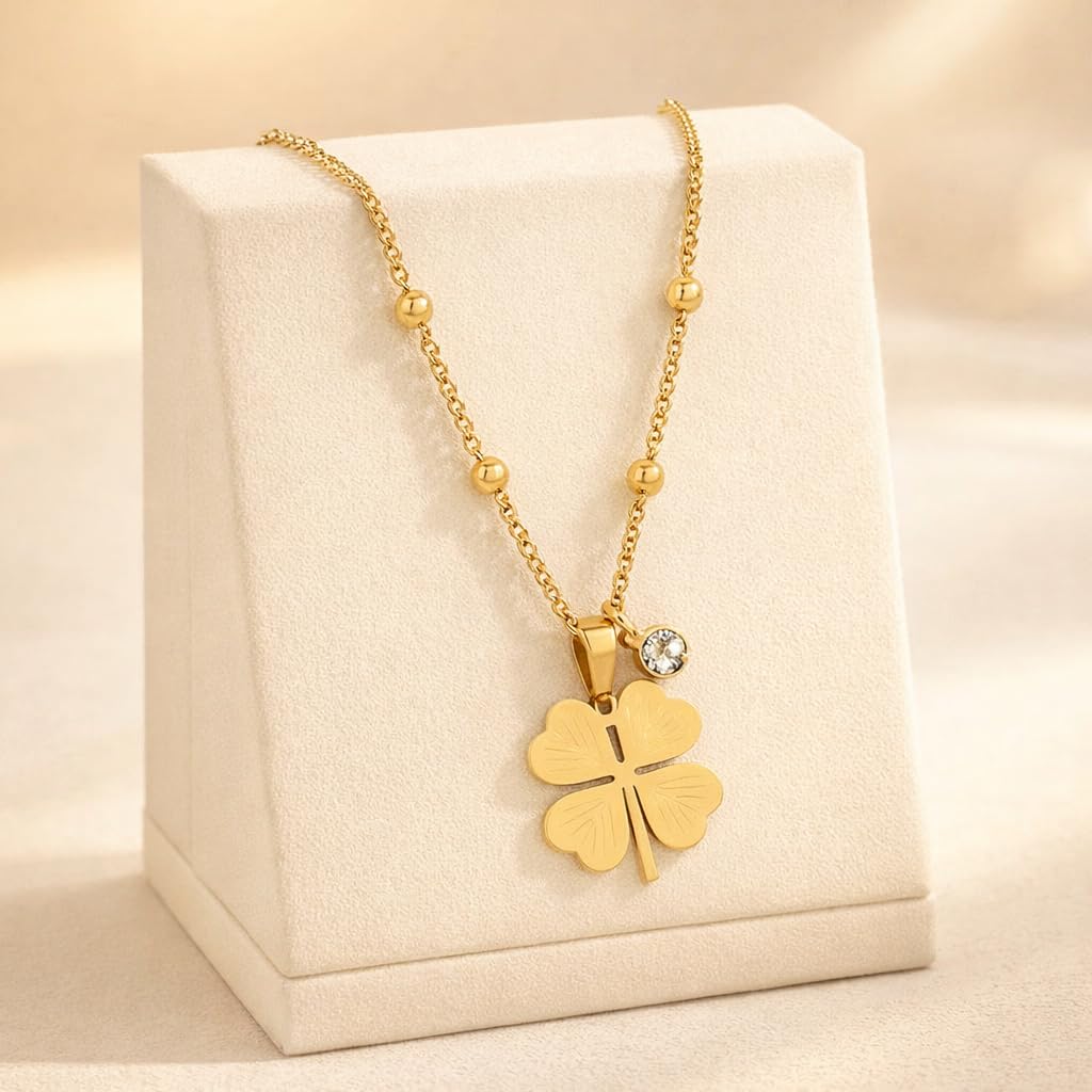 Sushee Stainless Steel Gold Clover Pendant Necklace for Women