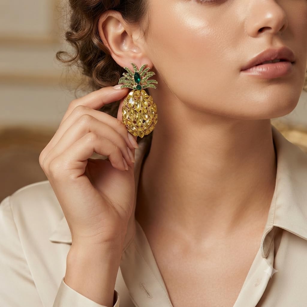 SUSHEE Gold Plated Crystal Pineapple Drop Earrings for Women