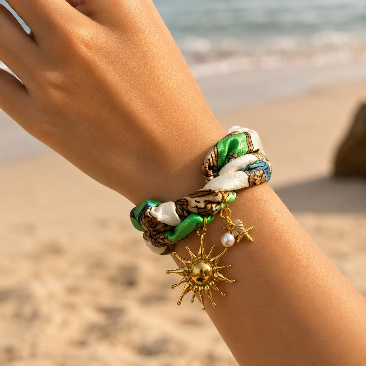 Sushee Anti-Tarnish Sun Scarf Necklace for Women | Gold Sun Charm Pendant | Adjustable Beach Jewellery