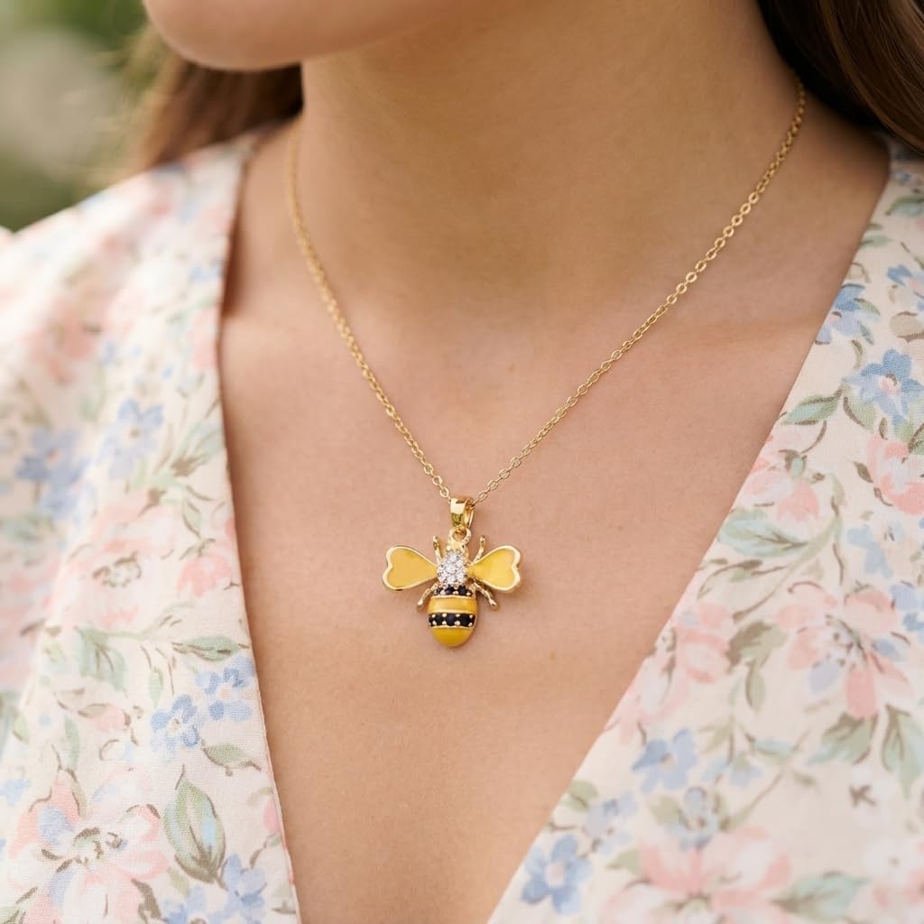 Sushee Yellow Ladybug Pendant Necklace for Women Girls Gold Tone Jewellery