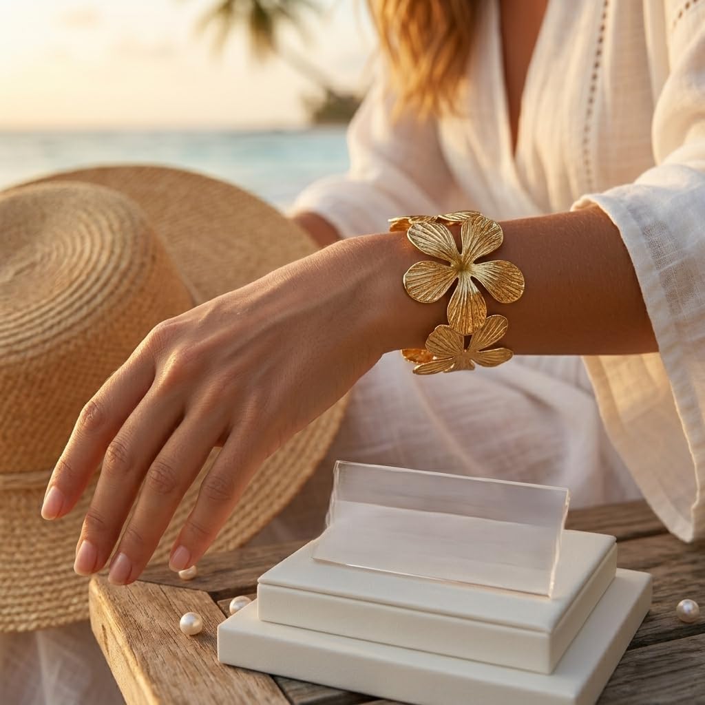 Sushee Gold Flower Cuff Bracelet for Women