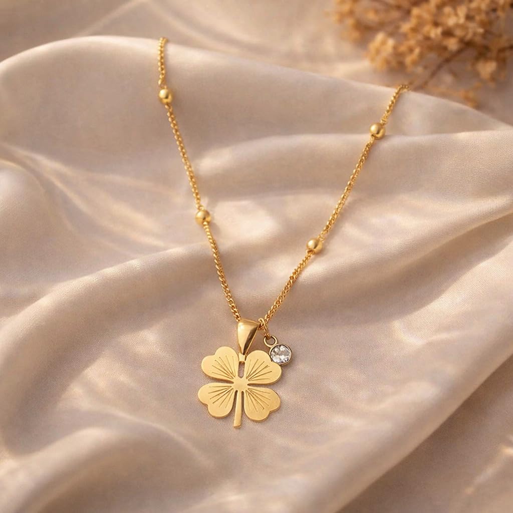 Sushee Stainless Steel Gold Clover Pendant Necklace for Women