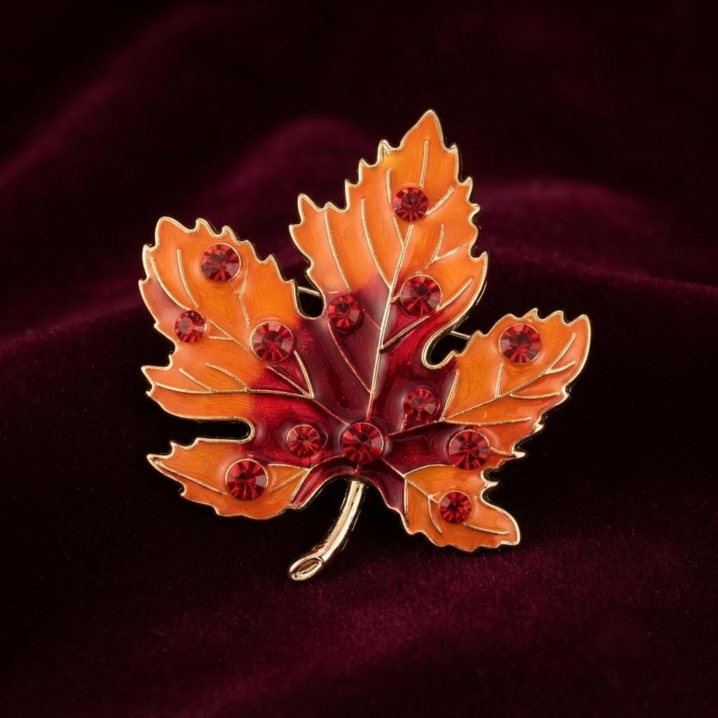 SUSHEE Maple Leaf Brooch for Women Gold Tone Crystal Decorative Pin