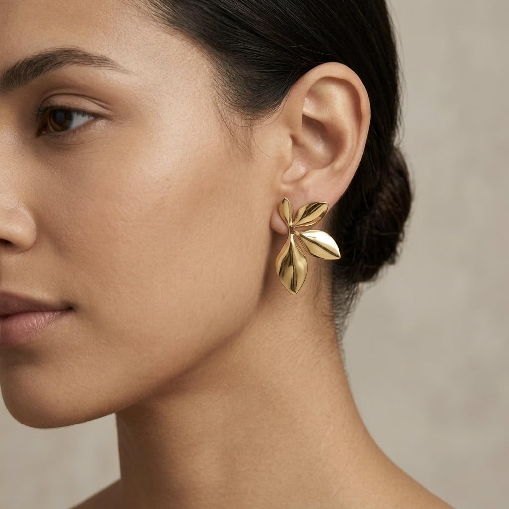 Sushee Gold Leaf Statement Earrings for Women