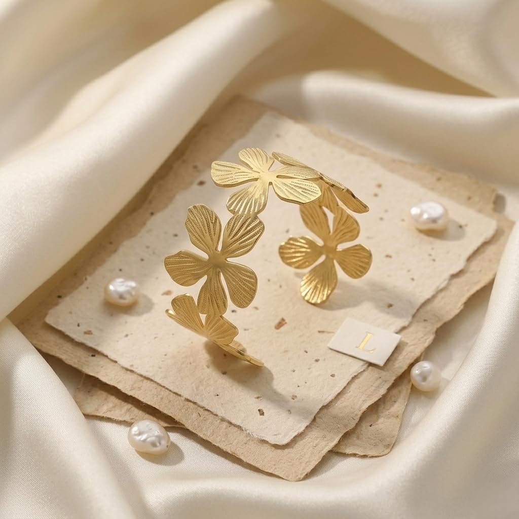 Sushee Gold Flower Cuff Bracelet for Women