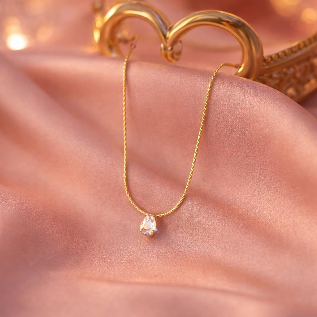 Sushee Gold Plated Tear Drop Pendant Necklace for Women