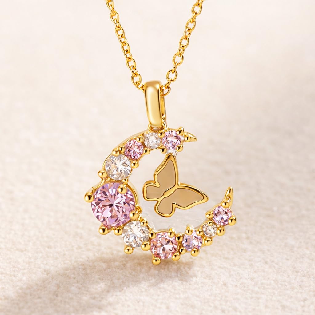 Sushee Butterfly-Moon Pendant Necklace for Women