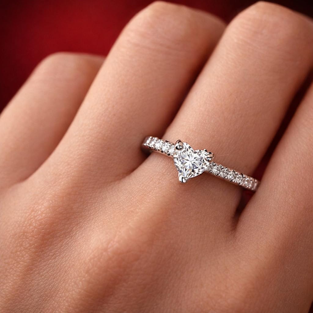 Sushee Women Heart Shaped CZ Adjustable Ring