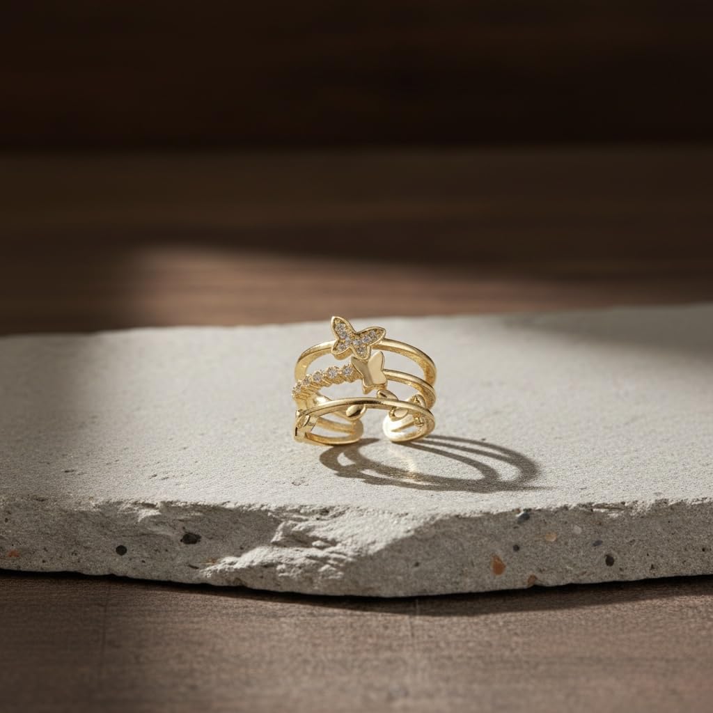 Sushee Butterfly Themed Gold Plated Stainless Steel Adjustable Ring for Women