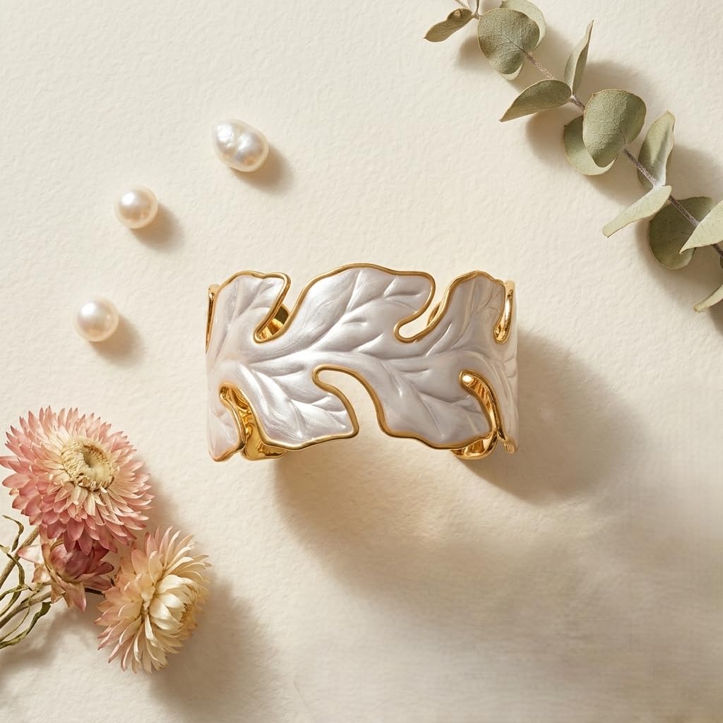 Sushee White Leaf Cuff Bracelet for Women