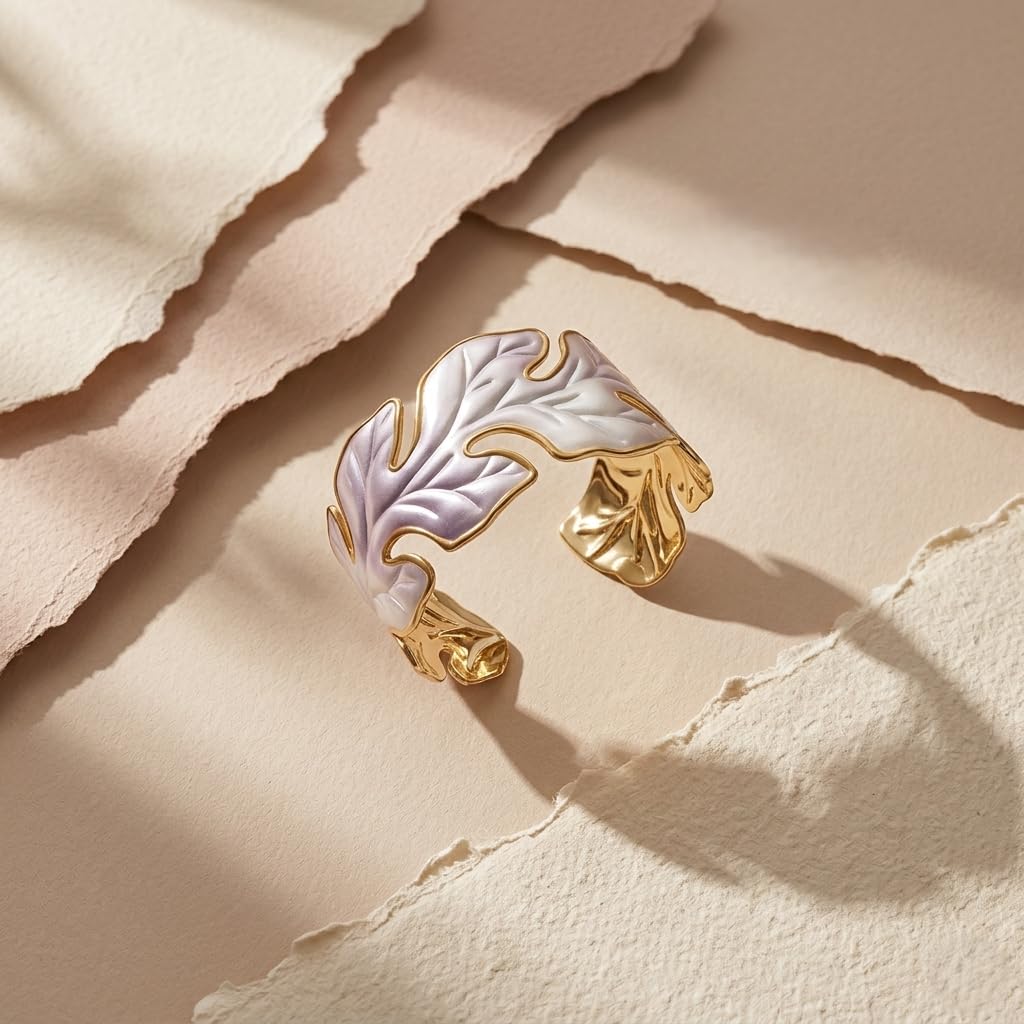 Sushee White Leaf Cuff Bracelet for Women