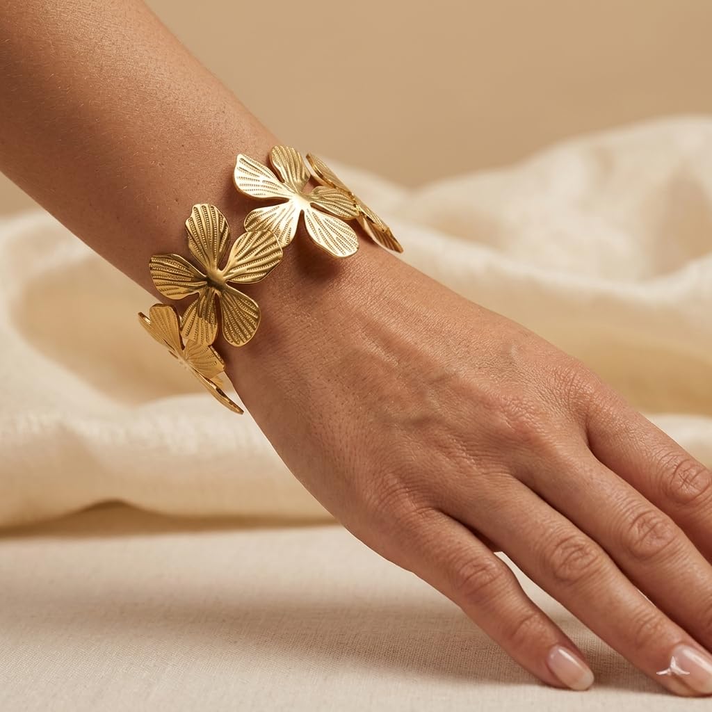 Sushee Gold Flower Cuff Bracelet for Women