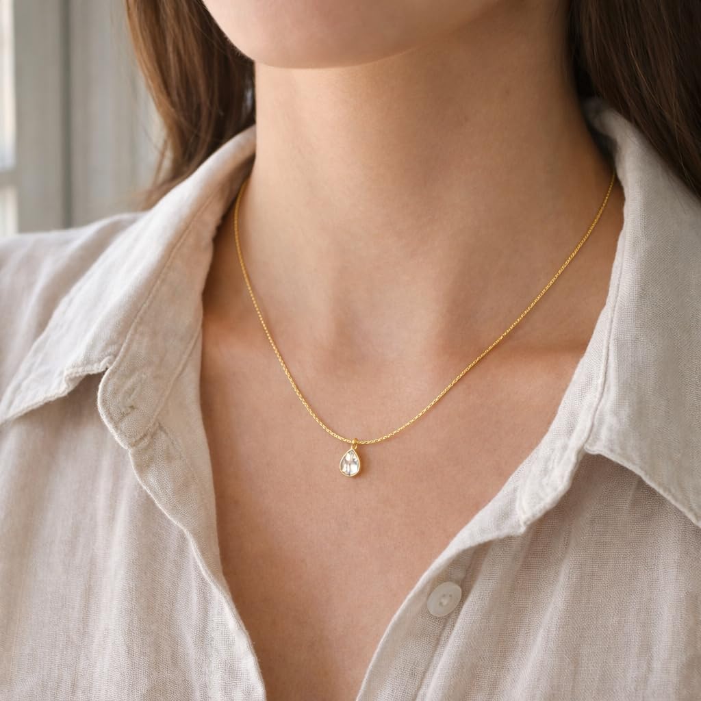 Sushee Gold Plated Tear Drop Pendant Necklace for Women