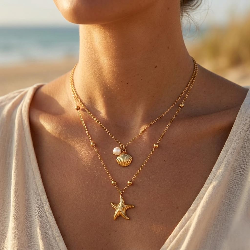 Sushee Anti Tarnish Layered Starfish Necklace for Women