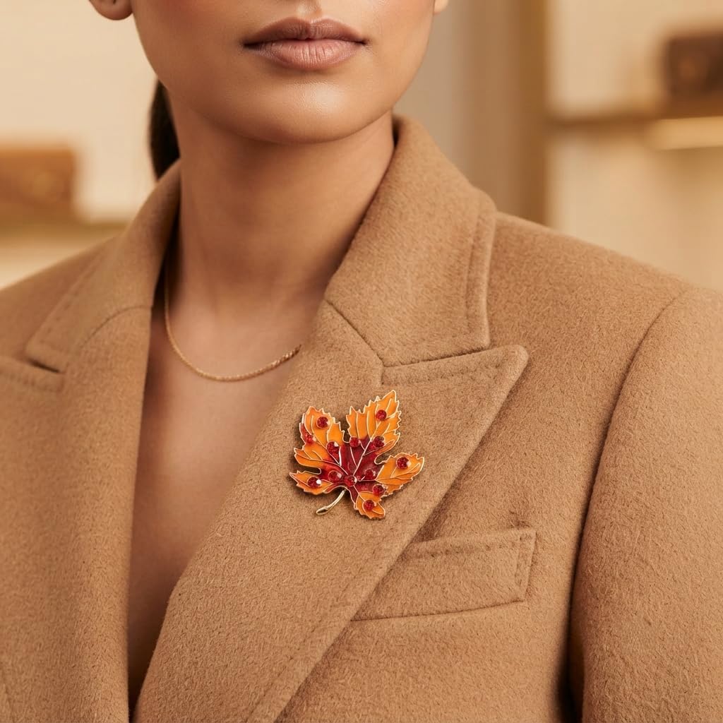 SUSHEE Maple Leaf Brooch for Women Gold Tone Crystal Decorative Pin
