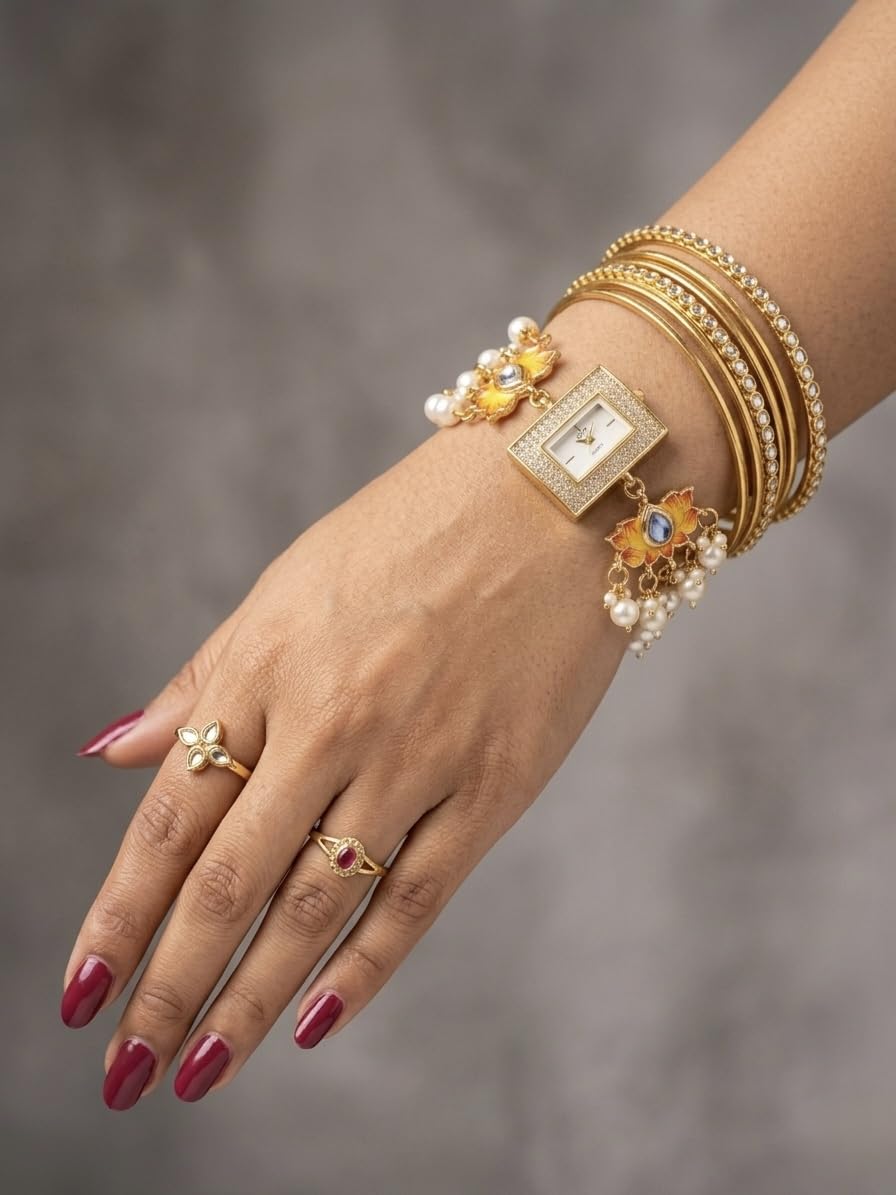 Sushee Yellow Lotus Bracelet Kashmiri Watch for Women