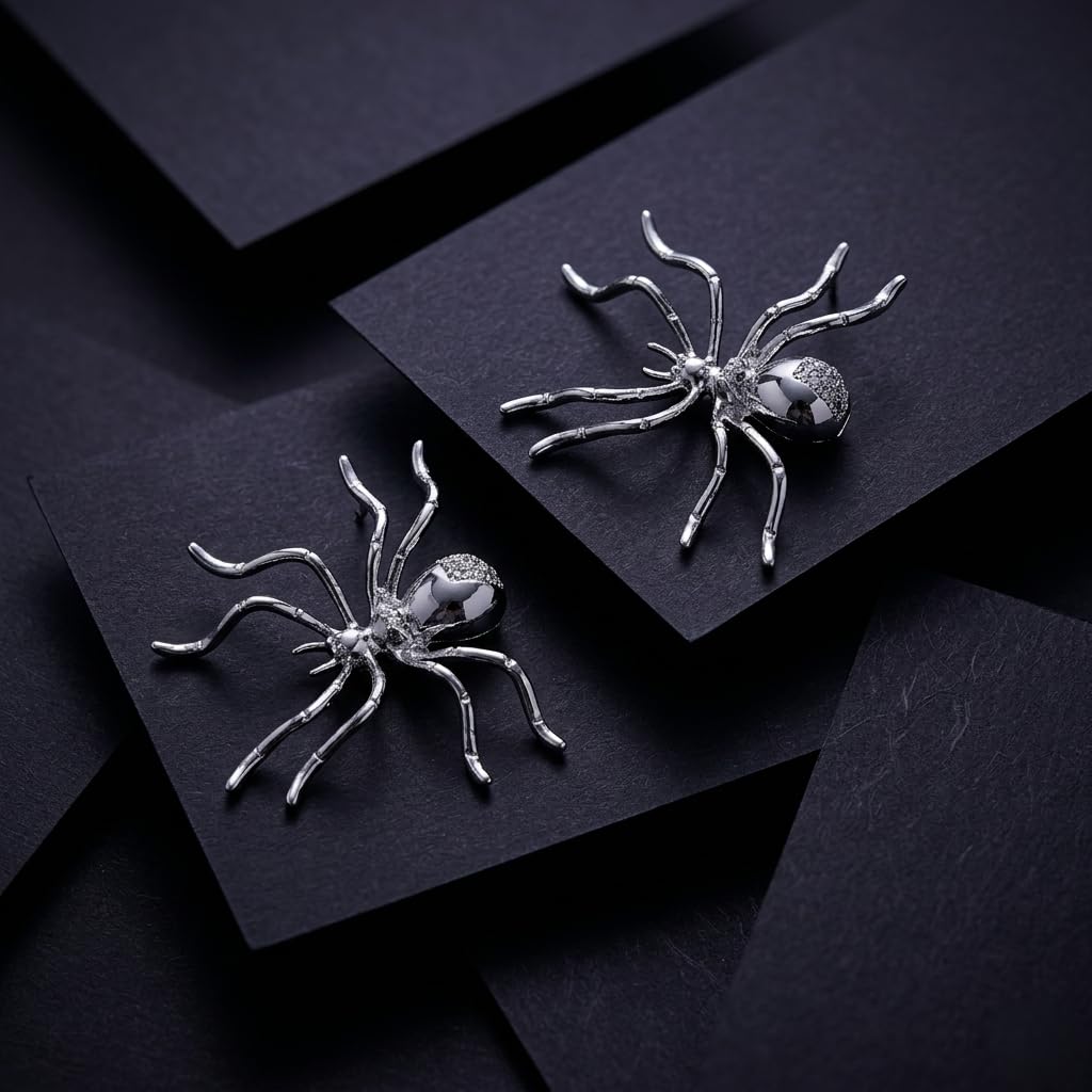 Sushee Spider Stud Earrings for Women | Silver Tone Statement Stud Earrings