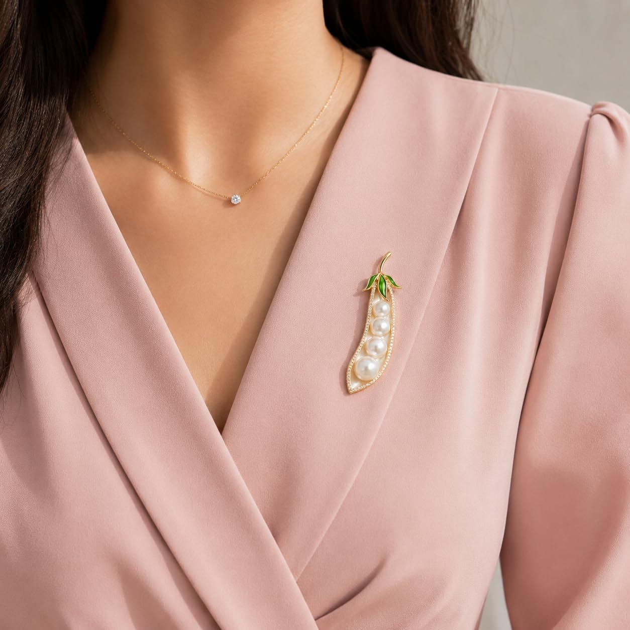 SUSHEE Pearl Pea Pod Brooch Pin for Women
