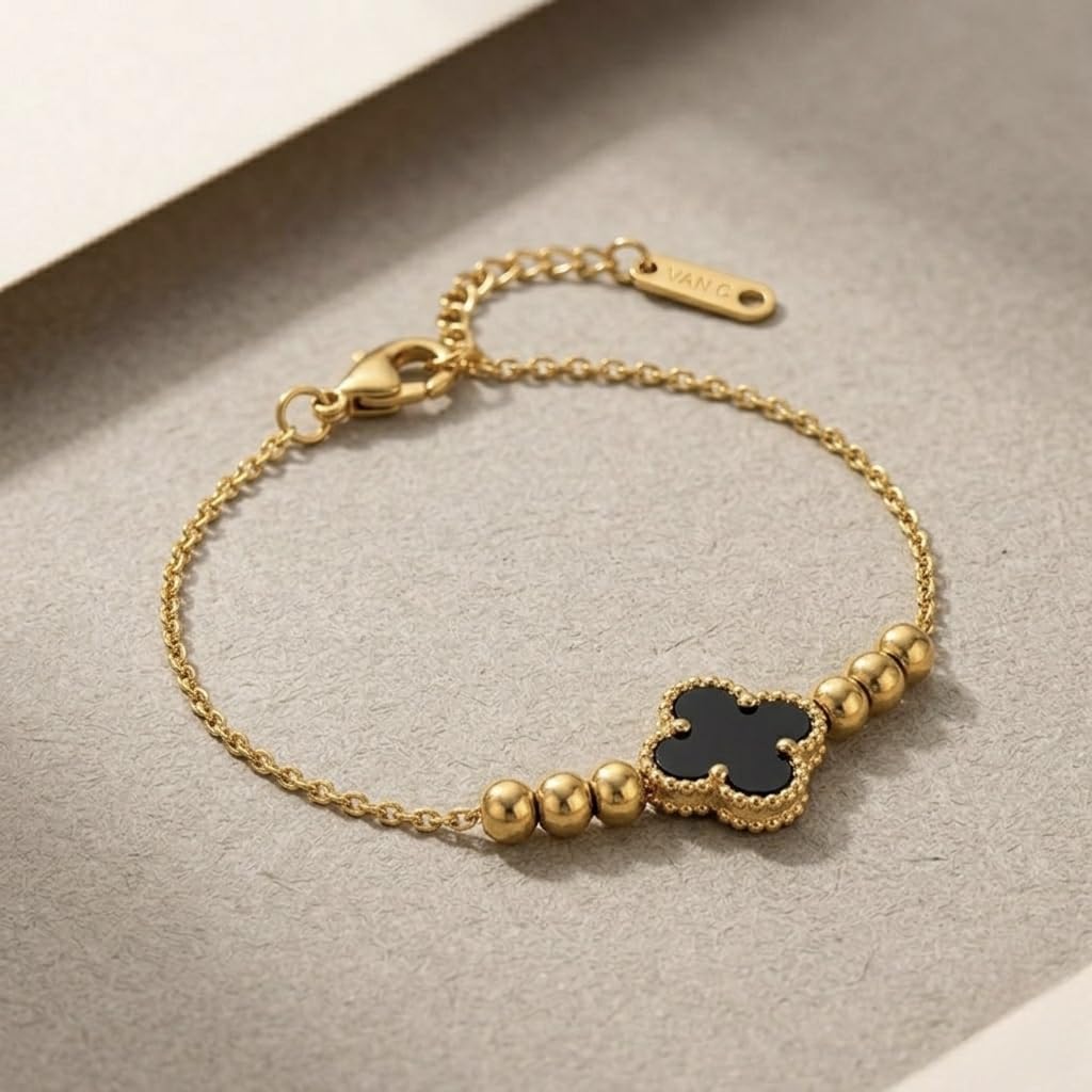 Sushee Clover Bracelet and Ring Combo for Women Anti Tarnish Stainless Steel Adjustable