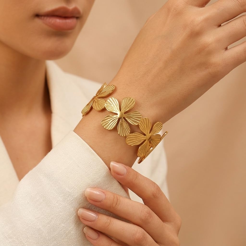 Sushee Gold Flower Cuff Bracelet for Women
