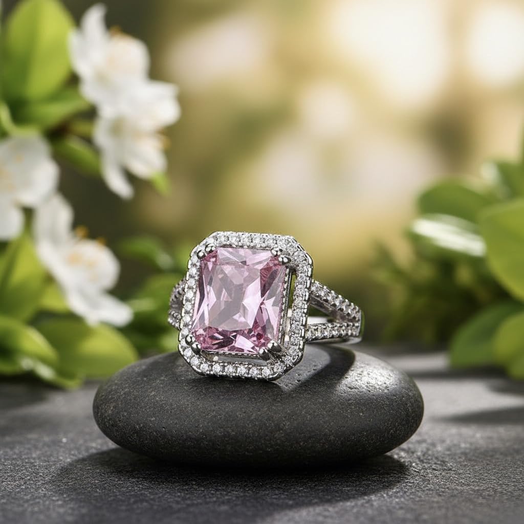 Sushee American Diamond Crushed Ice Cut Rectangular Ring for Women