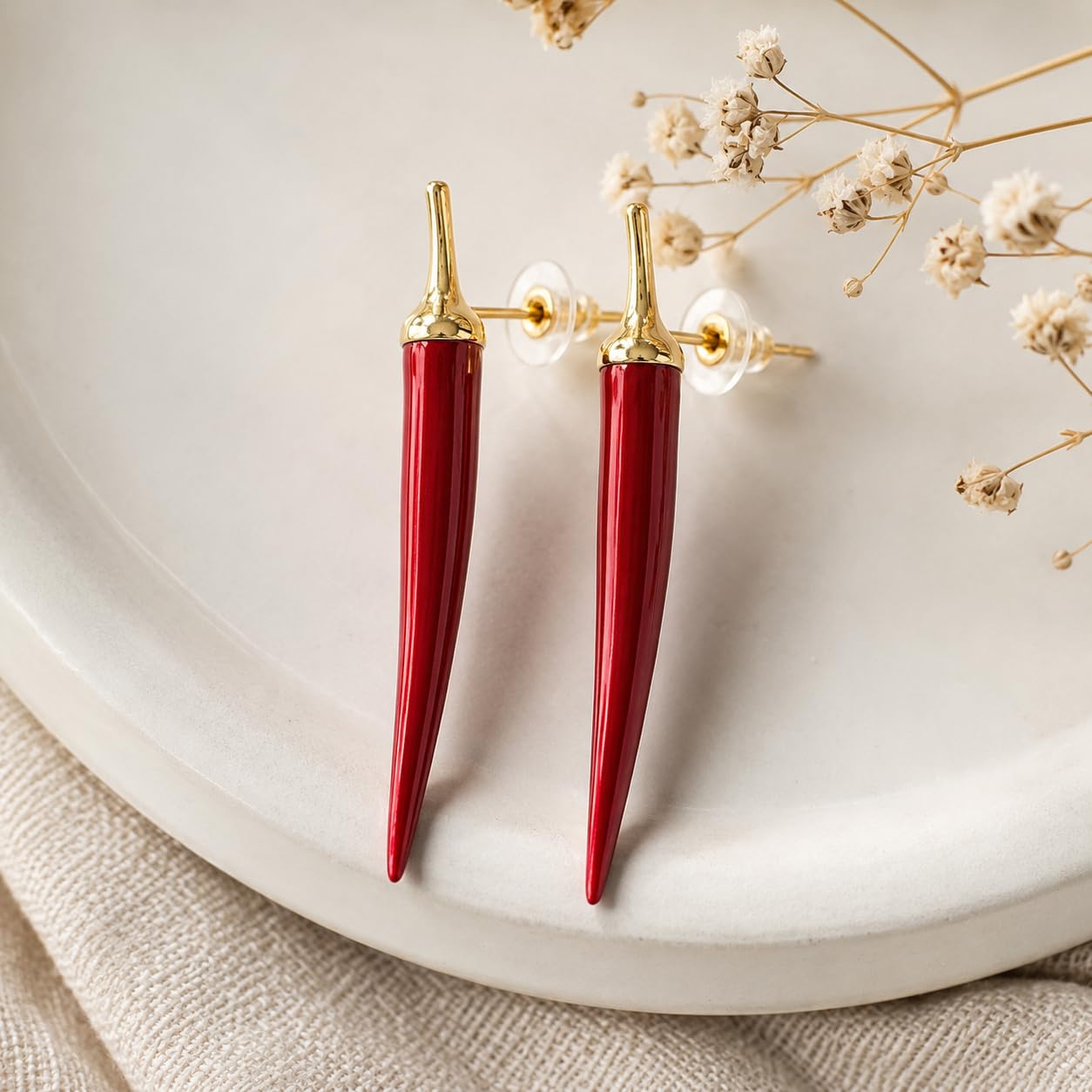 SUSHEE Red Chilli Drop Earrings for Women | Statement Dangle Earrings with Gold Tone Finish