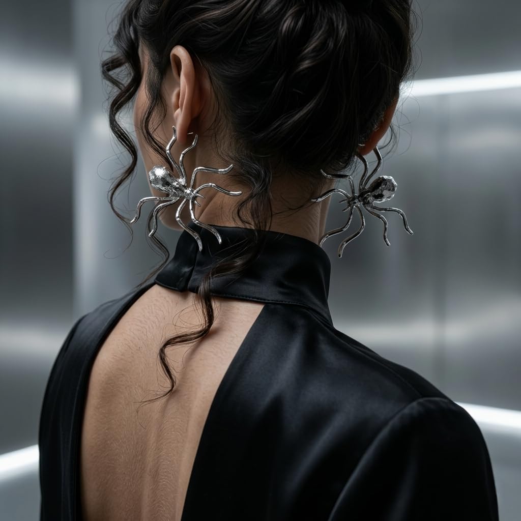 Sushee Spider Stud Earrings for Women | Silver Tone Statement Stud Earrings