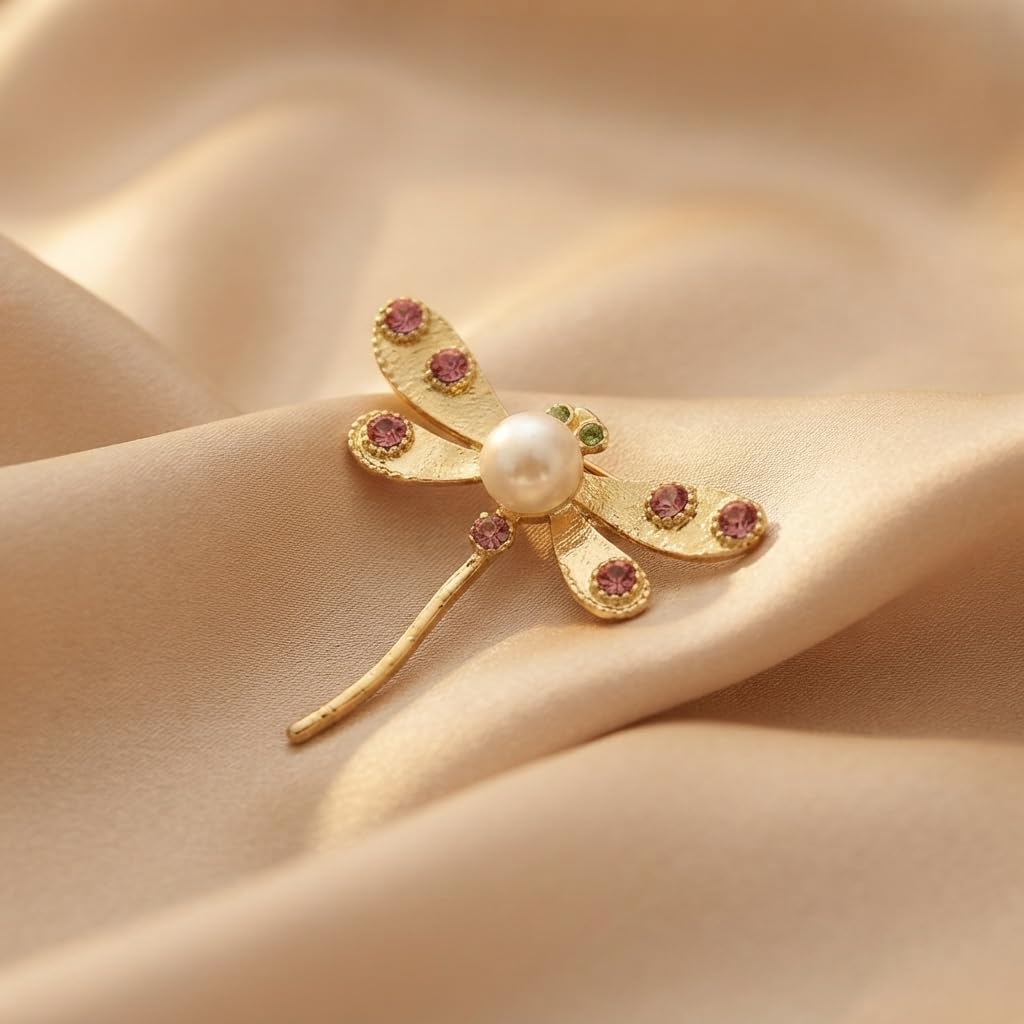 SUSHEE Dragonfly Brooch for Women Gold Tone Pearl Crystal Pin