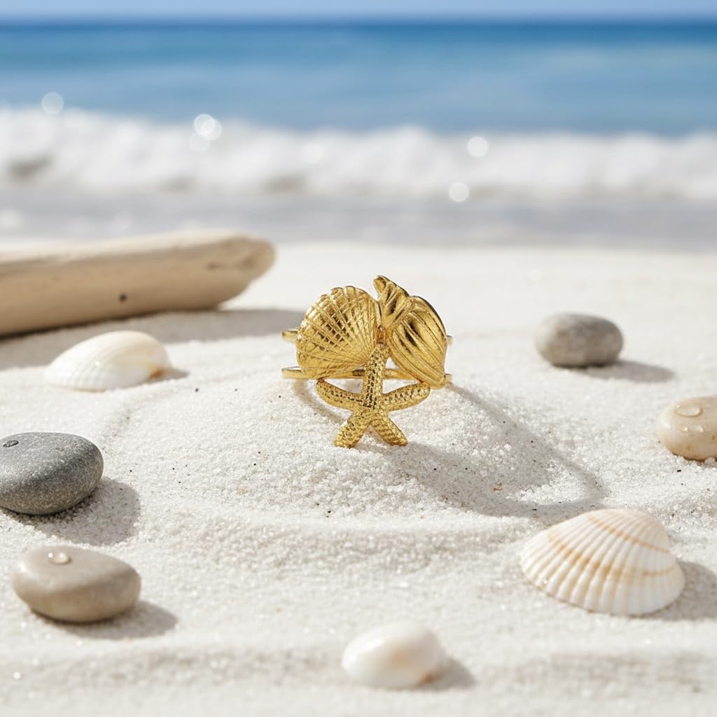 Sushee Starfish & Seashell Adjustable Ring for Women