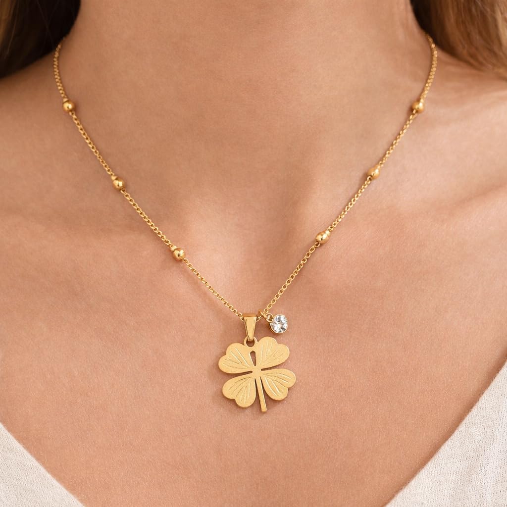 Sushee Stainless Steel Gold Clover Pendant Necklace for Women