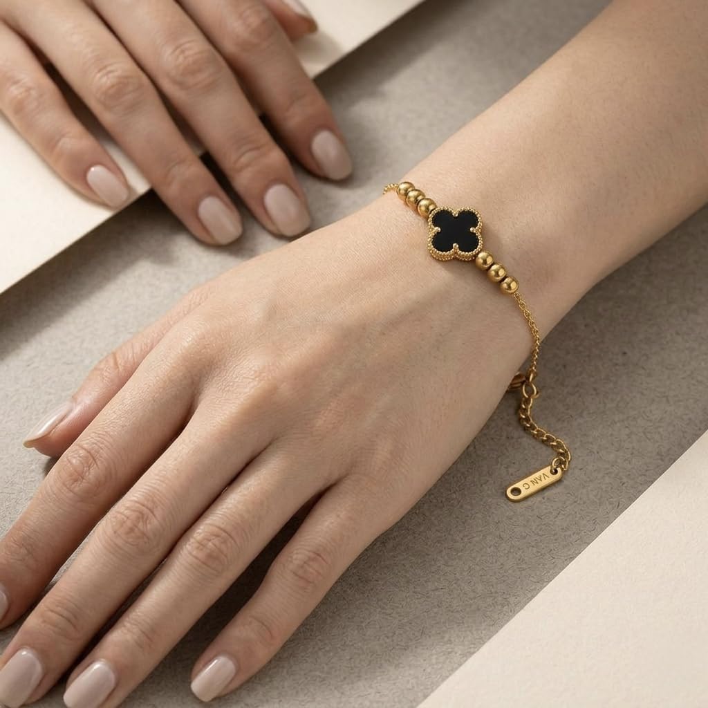 Sushee Clover Bracelet and Ring Combo for Women Anti Tarnish Stainless Steel Adjustable