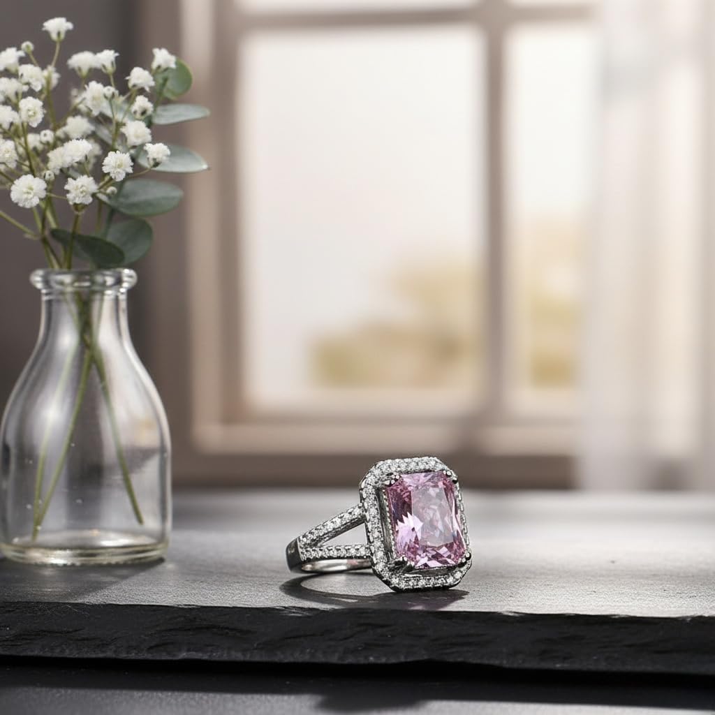 Sushee American Diamond Crushed Ice Cut Rectangular Ring for Women