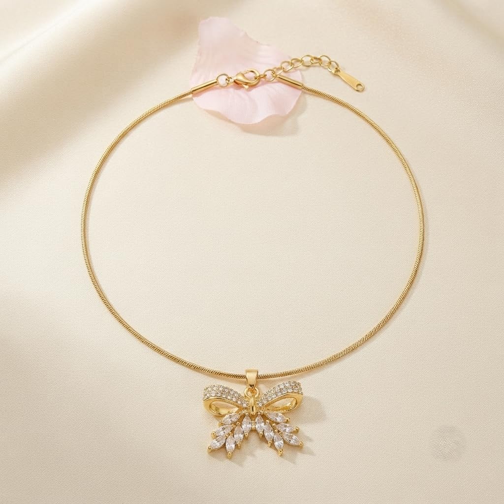 Sushee Anti Tarnish Bow Pendant Necklace for Women Gold Plated Chain